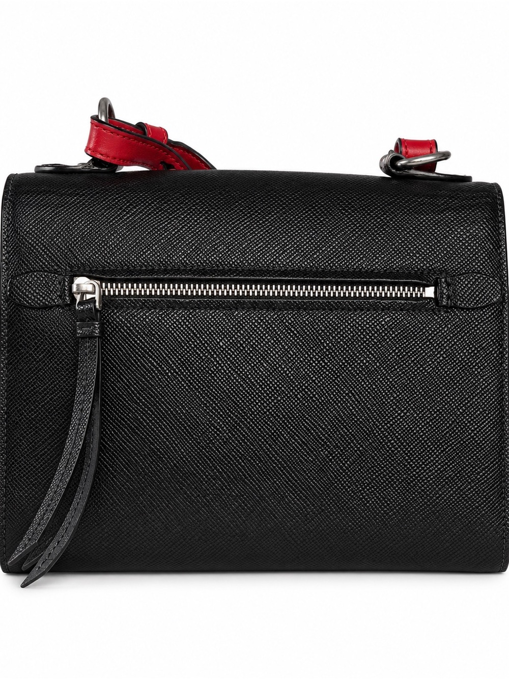 Prada Milano Black Saffiano Leather Shoulder Bag with Red Accents - Picture 2 of 7